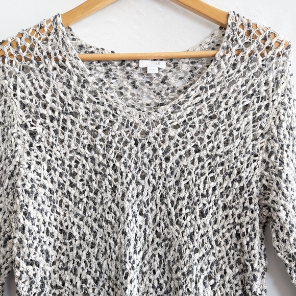 J. Jill Loose Knit Sweater Large White Gray 100% Cotton Beachy Neutral - Picture 3 of 15